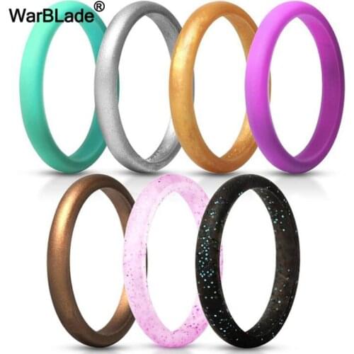 7pc/set 5-9 Size 2.7mm Food Grade FDA Silicone Ring Hypoallergenic Crossfit Flexible Rubber Finger Ring For Women Wedding Rings