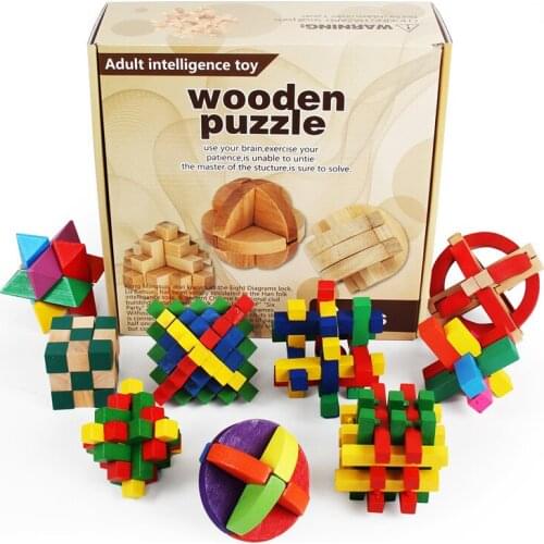 9pcs/set Beech 3D handmade vintage Ming lock lock wooden toys adults puzzle children Educational Toy adult Christmas gift