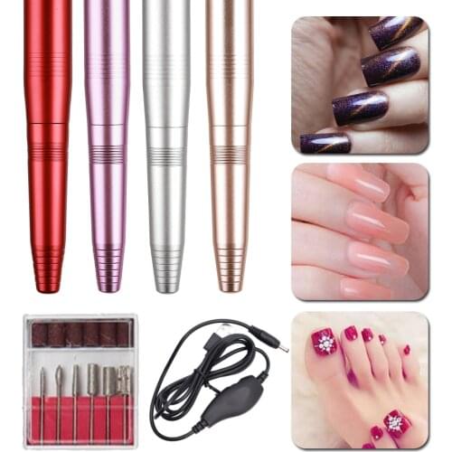 Nail Drill Pen 19000RPM Electric Nail Art Machine Manicure Pedicure Tool Grinder Bits USB Adaptor Handpiece Nail Salon Equipment