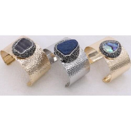 Big cuff bangle with natural big stone high quality stone bangle bracelet mix color cuff bangle for women
