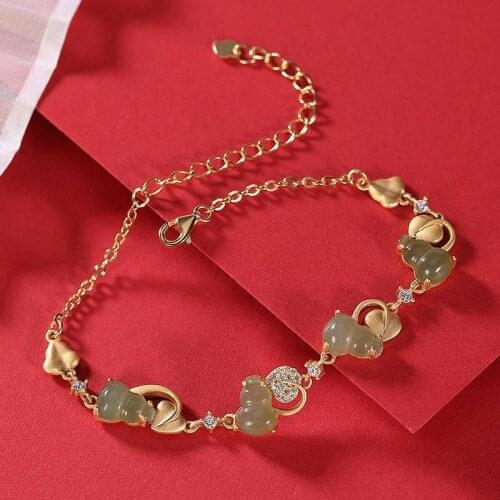 Natural Hetian Jade Gray Jade S925 Sterling Silver Creative All-Match New Gourd Womens Fashion Popular Bracelet Bracelet Women