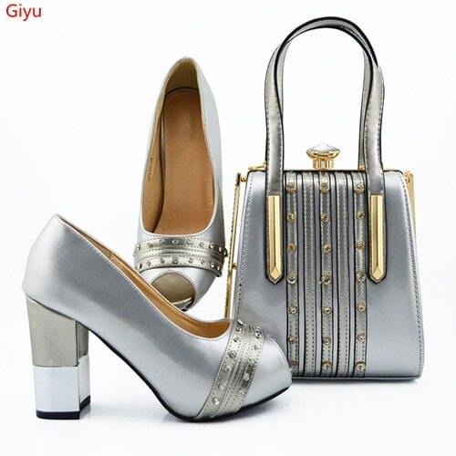 Doershow Latest silver African Shoes And Bag Set For Party High Quality Italian Ahoes And Bags To Match Women!HVC1-17