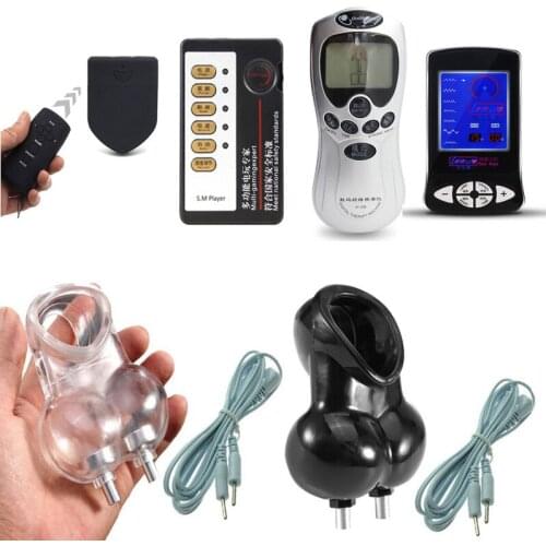 Electric Shock Chastity Cage Cock Rings Scrotum Ring Electro Shock Sex Ball Stretcher Medical Masturbator Sex Toys Kits For Men