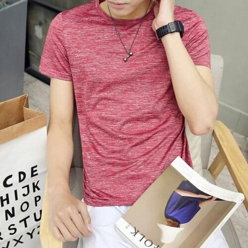 Solid T-Shirt O-Neck 5Xl Mens Short-Sleeved Regular Pullover T-Shirts Polyester Casual Tops Black Blue Red White Khaki