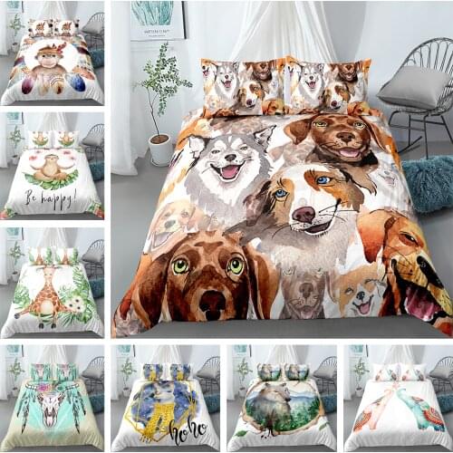 3D Cartoon Animals Bedding Sets Puppy Monkey Dogs Duvet Quilt Cover With Pillowcase 2/3pcs Bed Set Home Textile