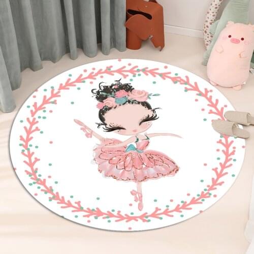Cartoon Ballet Girl White Round Floor Mat Soft Flannel Sponge Childrens Rug For Room Baby Play Mat Girl Room Rug Bedside Mat