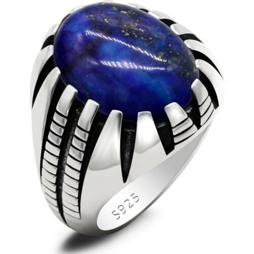 Lapis Lazuli Stone Ring for Men 925 Sterling Silver Punk Paw with Natural Blue Gem Vintage Turkish Handmade Lucky Jewelry Gift