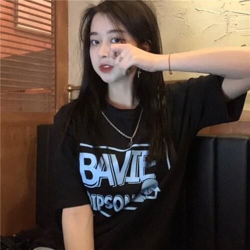 Summer Girl Trend English Print Short-Sleeved Cotton Top Loose And Leisurely Summer Womens Short Tee Top