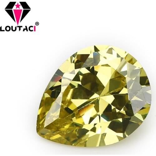 LOUTACI Brilliant Cut Pear Light Olive Yellow Cubic Zirconia Factory Price For Sale Big Size 8x12-13x18mm