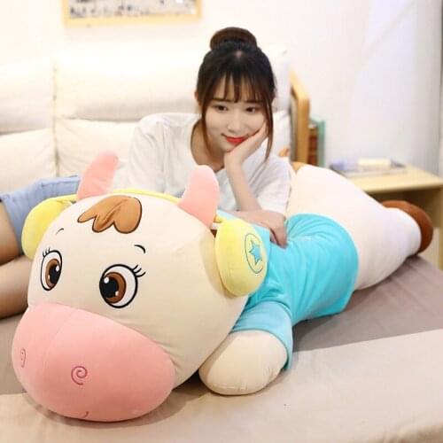Cute Lying Cattle Plush Toy Soft Stuffed Cartoon Animal Clothed Milk Cow Doll Nap Pillow Cushion Kids Birthday Christmas Gifts