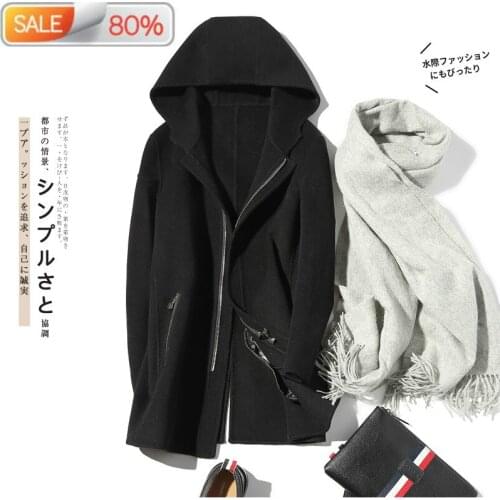100% Wool Coat Men Hooded Double-sided Spring Autumn Long Windbreaker Mens Coats and Jackets LM1A-1023 B21465