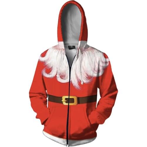 Christmas Hoodies Men Sweatshirt Red Hip Hop 3d Print Hoodie Xmas Santa Claus Sweatshirt Zipper Hooded Funny Mens Clothing