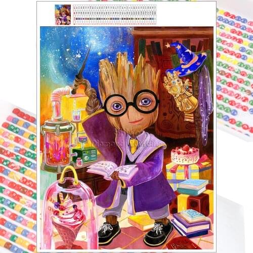 DIY Diamond Painting Embroidery Kit Groot Mage Cartoon Mosaic Marvel Animal 5D Full Square Round Christmas Home Decoration