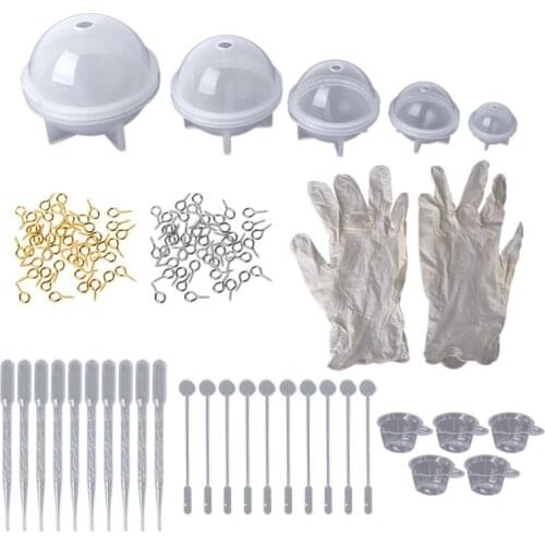 1 Set Epoxy Resin Kit DIY Jewelry Making Tools Necklace Pendant Clasp Silicone Mold Sphere Ball 20/30/40/50/60mm Cup Disposable