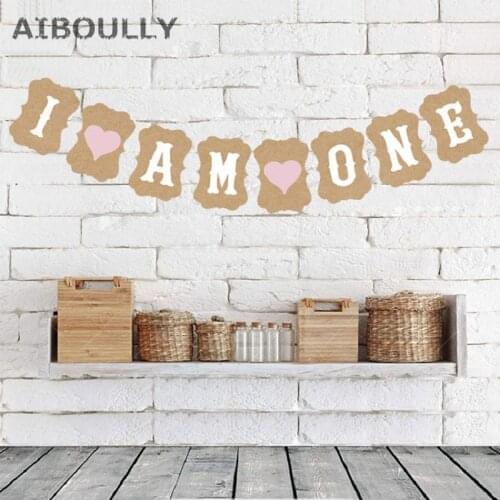 8 flags sign ' I AM ONE ' Banner Baby Boy Girl 1st Birthday Party Decorations Baby Shower First Year Bunting PhotoBooth Garland