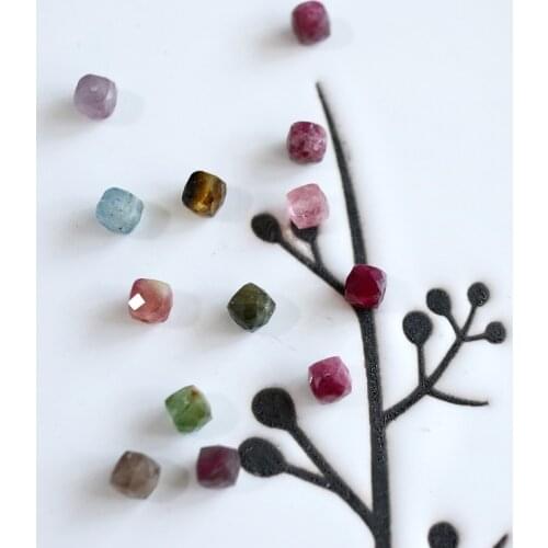 Small amount natural pink tourmaline cube faceted 4x4mm 3.5"/9cm loose beads jewelry making DIY for women
