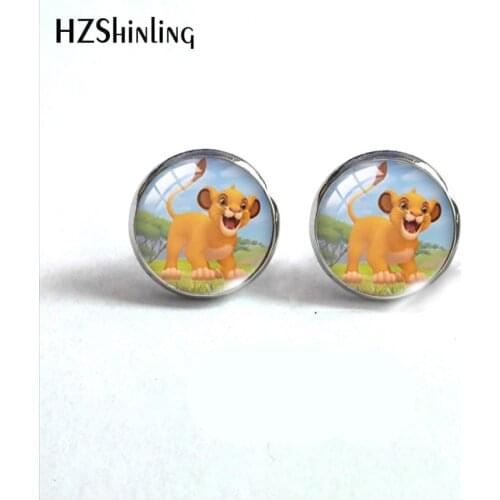 2021 New Lion King Little Lions Simba and Friends Glass Dome Round Stud Earrings Handcraft Stainless Steel Earrings