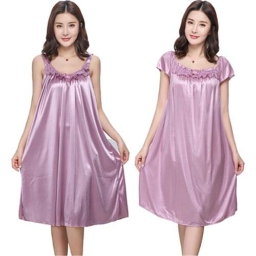 M-4XL Plus Size Home Dress Summer Sexy Satin Nightwear Solid Women Nightdress Silk Strap Sleepwear Women Satin Women Nightgown