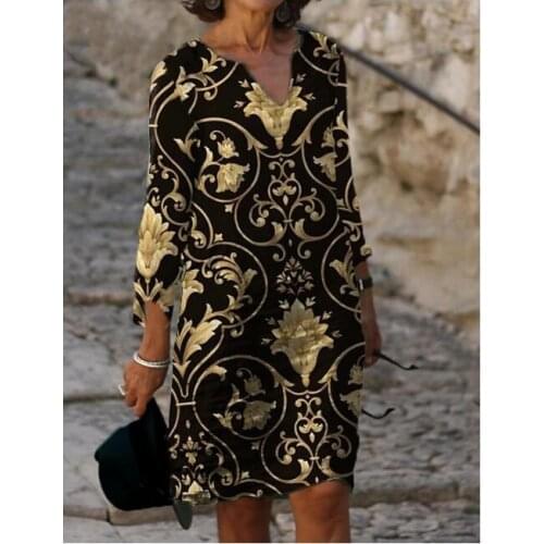 Women Shift Dress Knee Length Dress - Half Sleeve Floral Color Block Summer Fall V Neck Casual Hot vacation dresses Loose 2020