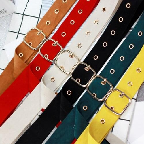 Retro Velvet Women Belt For Jeans Dress Fashion Square Buckle Belt High Quality Solid Color Simple Female Slim Decoration Belt