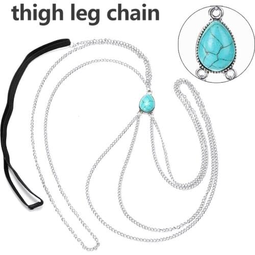 Chic Multilayer Leg Chain Beach Water Drop Stone Beads Sexy Ladies Anklet Thigh Leg Tassel Chain Punk Women Jewelry Shellhard