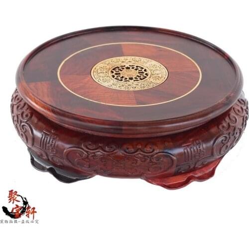 Special offer solid wood carved rosewood mahogany handicraft circular base of Buddha stone flowerpot vase furnishing articles