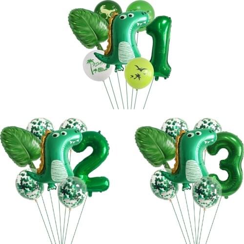 Dinosaur Green Number Latex Balloon Birthday Party Aluminum Film Balloon Forest Childrens Party Birthday Sequin Decoration NN00
