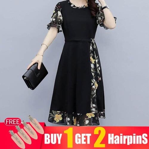 Womens clothing Chiffon stitching dress womens summer new popular plus size womens dress slim and thin temperament dresses