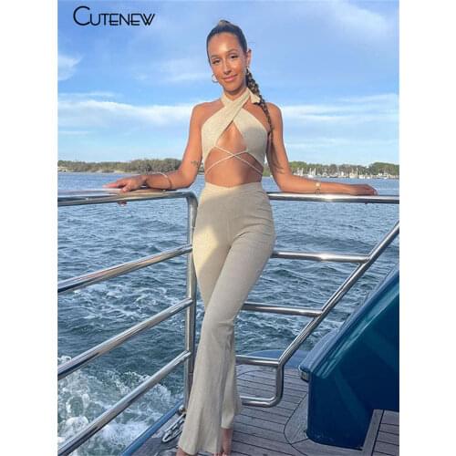 Cutenw Summer New Striped Active Casual Two Piece Sets Womens Fashion Streetwear Bandage Crop Tops And High Waist Pants Outfits