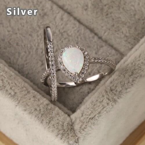 Hot sale of European and American fashion 925 Sterling Silver pair Ring Platinum zircon Opal crystal ring jewelry womens gift