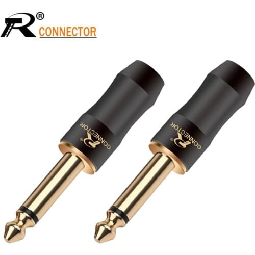 1PC 24K Gold-plated 1/4'' MONO 6.35mm Jack Assembly Microphone Connector R Brand New Design Copper Wire Connector Black Color