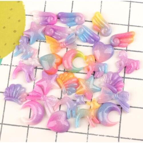 10pcs/lot Kawaii Resin Glitter Tricolor Unicorn Flatback Cabochon Art Supply Decoration Charm Craft DIY Accessories