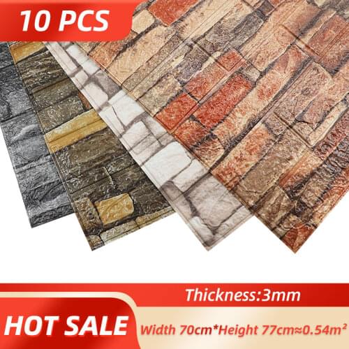 10PCS 3D Wall Sticker Brick Pattern Wallpaper Living Room Bedroom TV Retro Wall 77x70cm Waterproof Self-Adhesive Wall Sticker