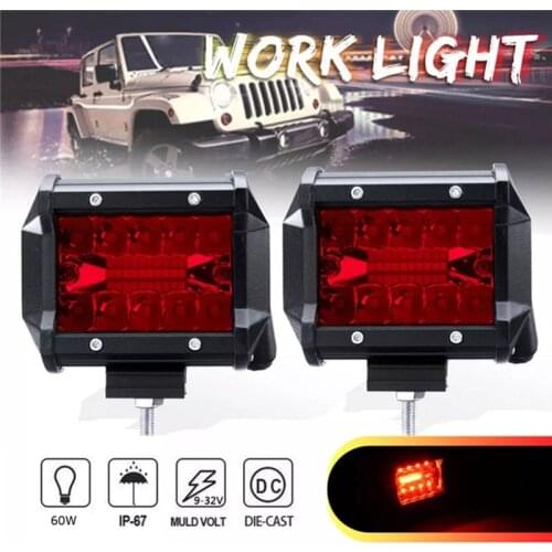 4 inch Led Work Light 60W Light Bar Car Light Red Light Beam Flood Spot Light Fit for Driving Fog Lamp Offroad Truck Boat Lamp