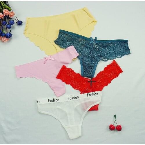 5Pcs Lot IXueJie Mixed Underwear Women Sexy Lace G String Thong Panties Various of Lingerie Feminina Bowknot Hollow Solid Color