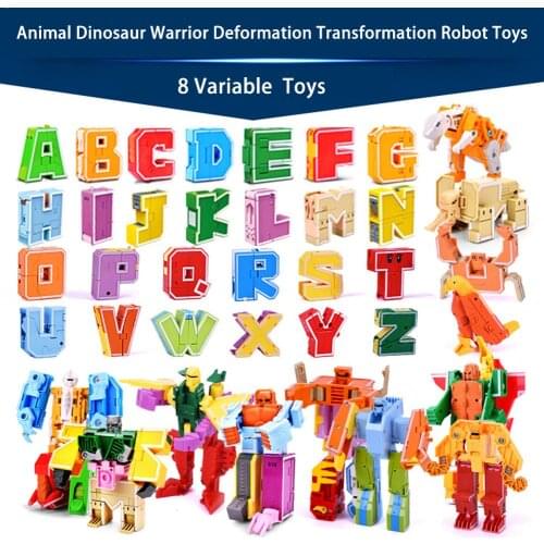 A-Z 26 Letter Transformed Toy Alphabet Animal Dinosaur Deformation Action Figures Transformation Robot Model Kids Gift