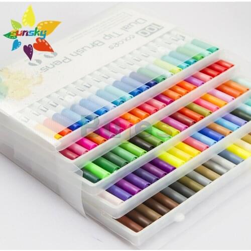 Watercolor pen 100 color white/black penholder double headed watercolor pen soft brush hook pen Graffiti color pen art supplies