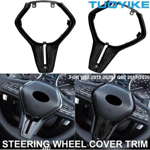 Car Styling Real Black / RED Carbon Fiber Interior Steering Wheel Trim Cover Sticker For INFINITI Q50 2018-2020 Q60 2017-2020
