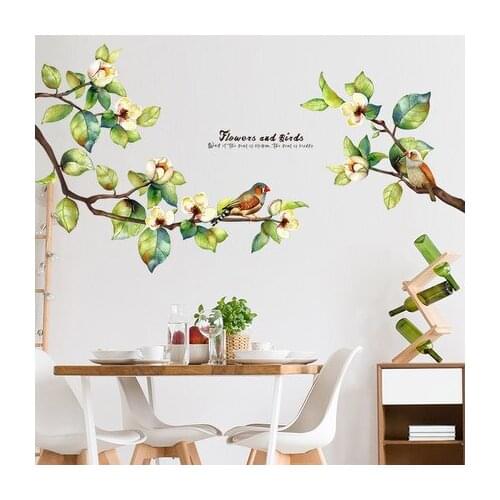 Large Wall Sticker Living Room TV Background Wall Stickers Fresh Flowers And Birds New Chinese Bedroom Decor Home Decor Posters