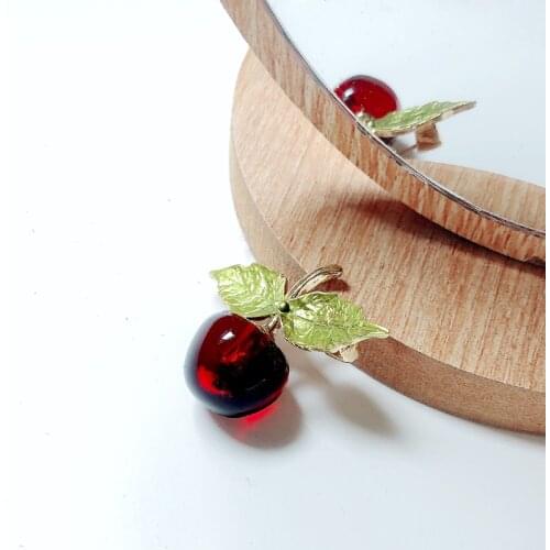 Morkopela nice fruit brooch transparent red cherry pins fashion enamel pin for women costume brooches jewelry pins accessories
