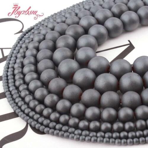 Natural Black Hematite Frosted Round Beads 2/3/4/6/8/10MM Stone Beads Loose For DIY Necklace Bracelet Jewelry Making Strand 15"