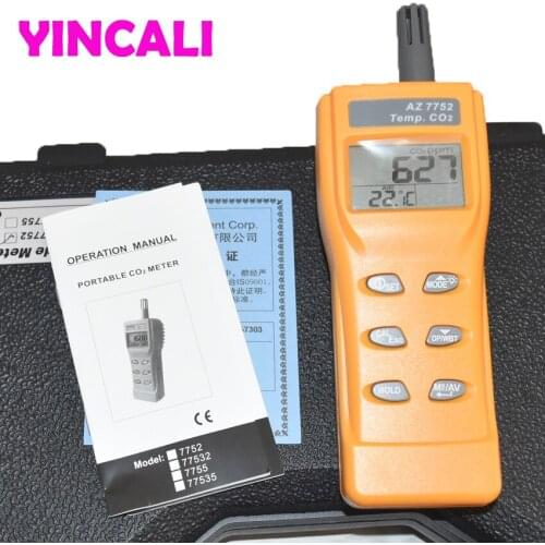 Fast Shipping Carbon Dioxide Gas Concentration Detector AZ7752 Handheld CO2 Temperature Monitor CO2 Detector High Resolution