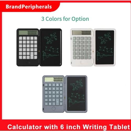 Calculator with 6 inch Writing Tablet Portable Foldable Smart Erasable LCD Graphics Rechargeable Battery 12 Digit Display
