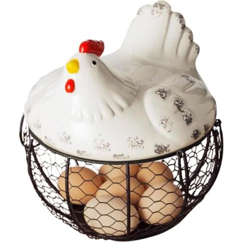 Egg Fruit Ceramic Storage Basket With Lid Large Capacity Mesh Metal Holder Kitchen Supplies Hen Ornament Organizer Container NEW