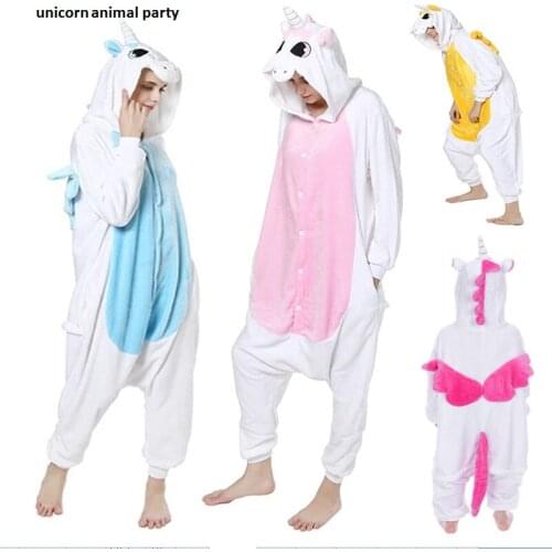 Kigurumi Anime Pink and blue Unicorn Pajamas Hoodie Cosplay Costume Adult Onesie For Halloween Party Men women Children