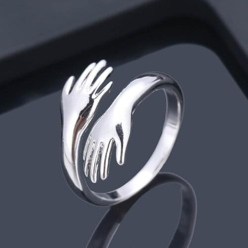 MOONROCY Silver Color Gold Color Rings Hands Open Hug Vintage Novel Rings For Women Girls Gift Dropshipping Jewelry Wholesale