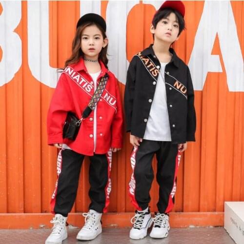 Girls Boys Hip Hop Jazz Dance Costumes For Kids Letter Shirt Jacket T-Shirt Pant Children Streetwear Outfits Teen Clothing Set
