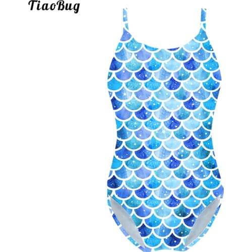 TiaoBug Summer Kid Girls One Piece Swimming Jumpsuit Colorful Fish Scales Pattern Sleeveless Straps Swimsuit Beach Pool Swimwear