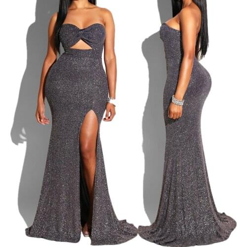 Sweetheart Off Shoulder Party Dress Hollow Out High Slit Sexy Mermaid Dress Glitter Night Club Dress 2019 Vestidos De Fiesta