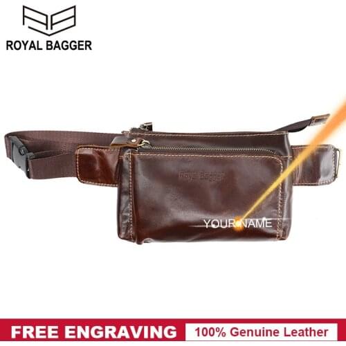 Royal Bagger Mens Waist Pack Oil Wax Genuine Leather Phone Pocket Man Chest Shoulder Bag Retro Business Cowhide Messenger Bags